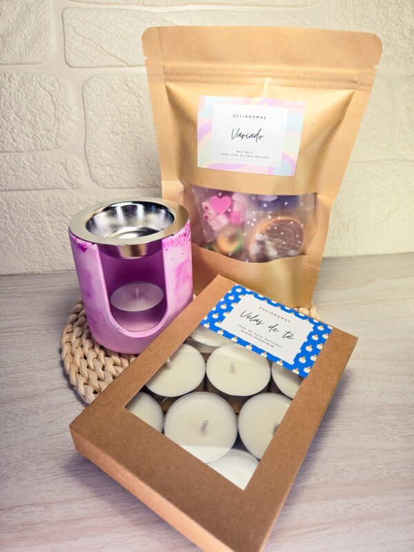 Pack Quemador + wax melt de Variado + Velas de té