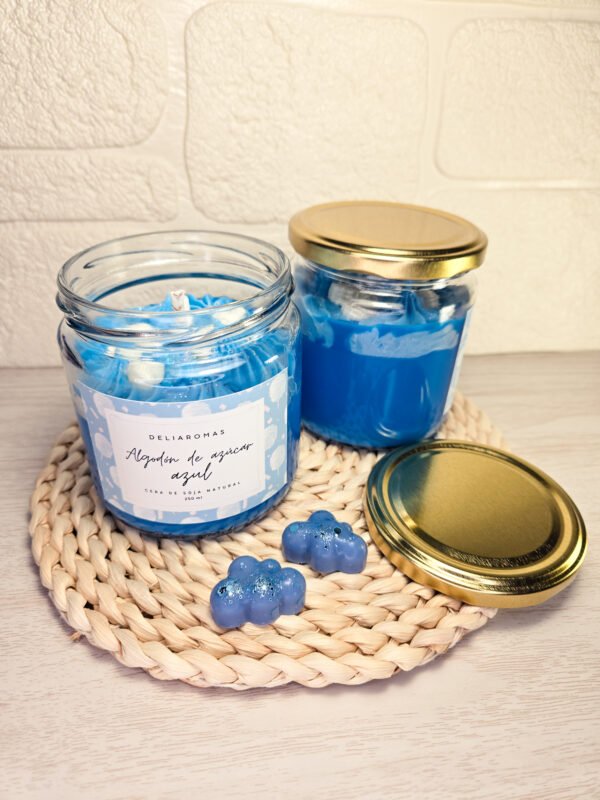Vela aromática de Algodón de azúcar azul