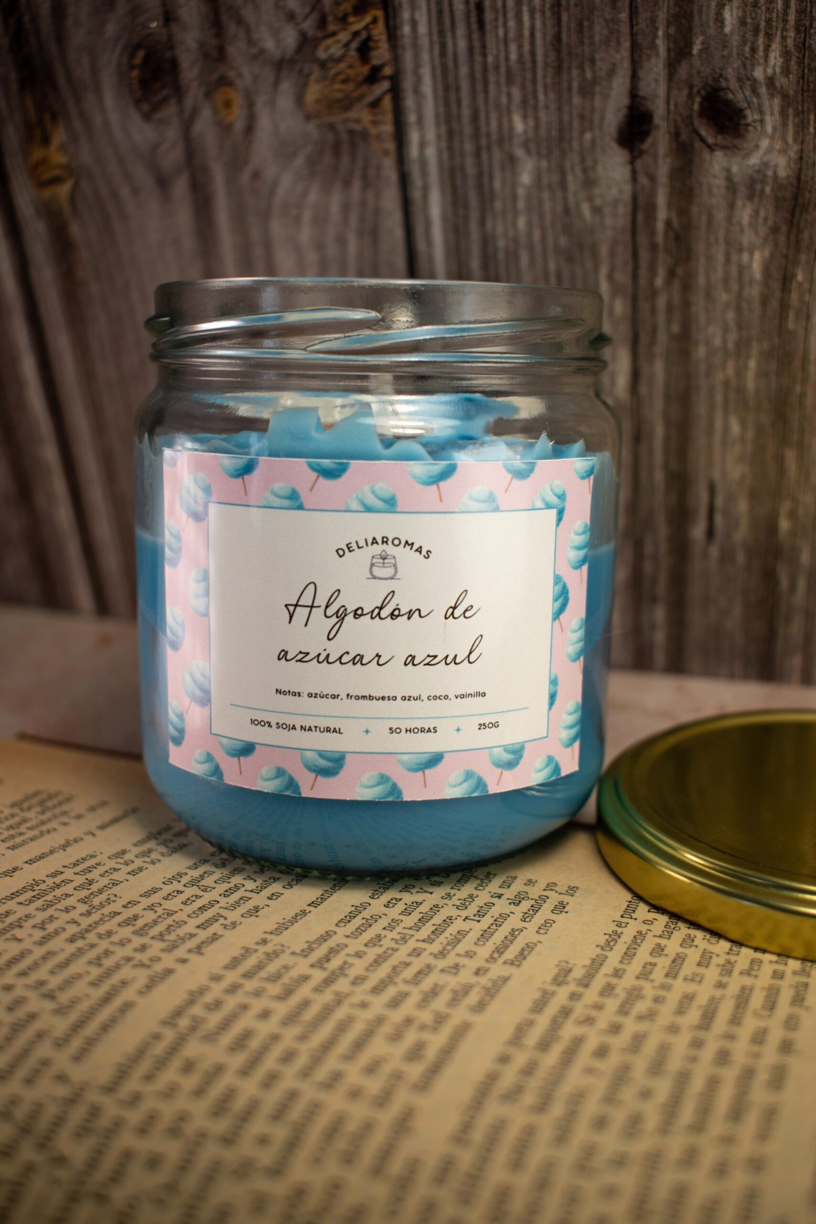 Vela aromática de Algodón de azúcar azul